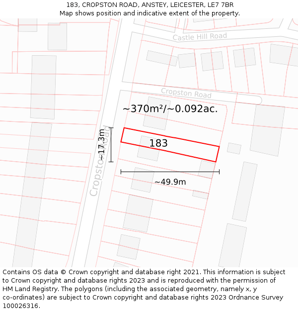 183, CROPSTON ROAD, ANSTEY, LEICESTER, LE7 7BR: Plot and title map