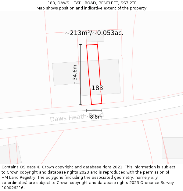 183, DAWS HEATH ROAD, BENFLEET, SS7 2TF: Plot and title map