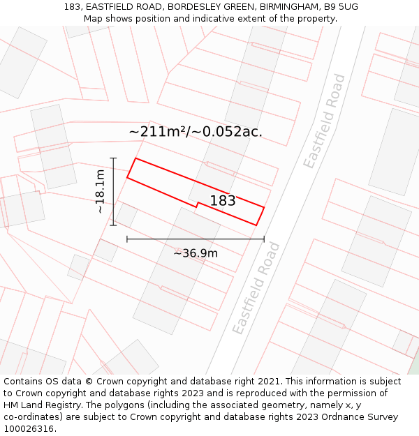 183, EASTFIELD ROAD, BORDESLEY GREEN, BIRMINGHAM, B9 5UG: Plot and title map