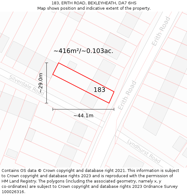 183, ERITH ROAD, BEXLEYHEATH, DA7 6HS: Plot and title map