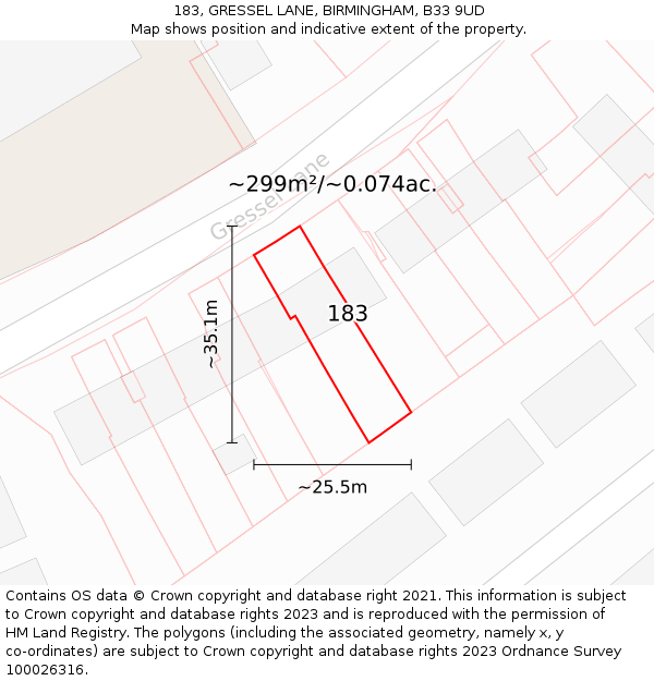 183, GRESSEL LANE, BIRMINGHAM, B33 9UD: Plot and title map