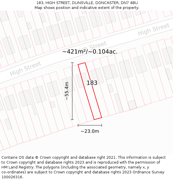 183, HIGH STREET, DUNSVILLE, DONCASTER, DN7 4BU: Plot and title map