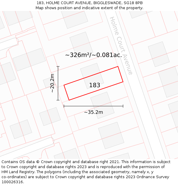 183, HOLME COURT AVENUE, BIGGLESWADE, SG18 8PB: Plot and title map