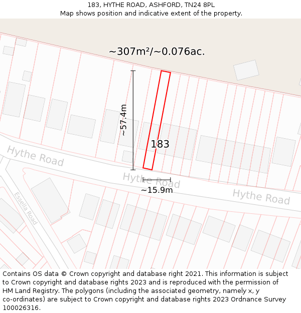 183, HYTHE ROAD, ASHFORD, TN24 8PL: Plot and title map