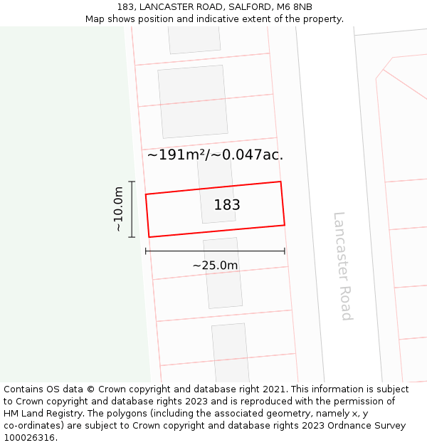 183, LANCASTER ROAD, SALFORD, M6 8NB: Plot and title map