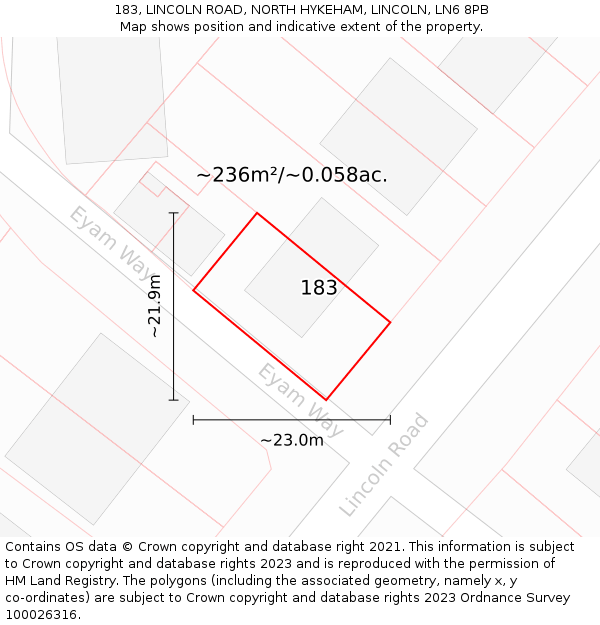 183, LINCOLN ROAD, NORTH HYKEHAM, LINCOLN, LN6 8PB: Plot and title map