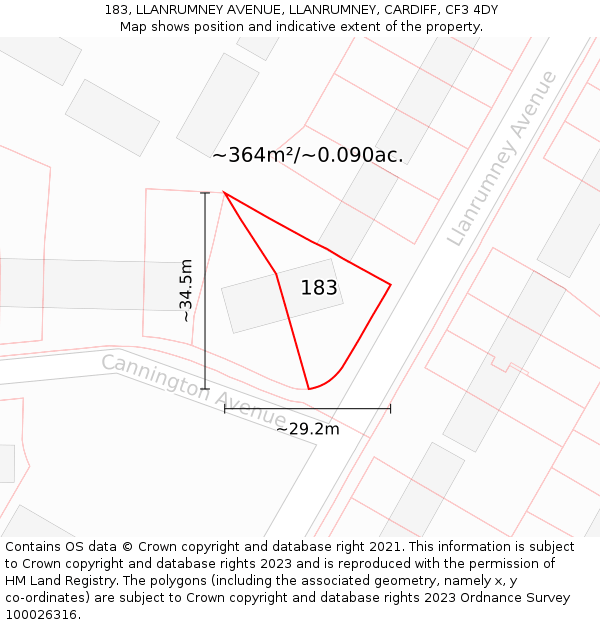 183, LLANRUMNEY AVENUE, LLANRUMNEY, CARDIFF, CF3 4DY: Plot and title map