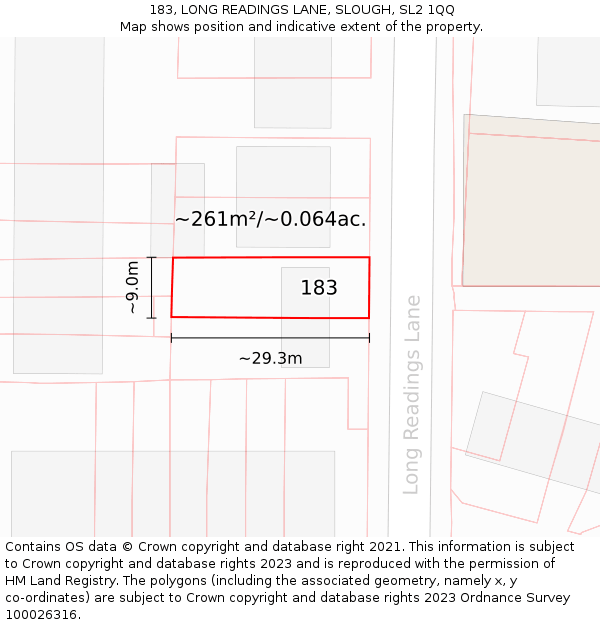 183, LONG READINGS LANE, SLOUGH, SL2 1QQ: Plot and title map