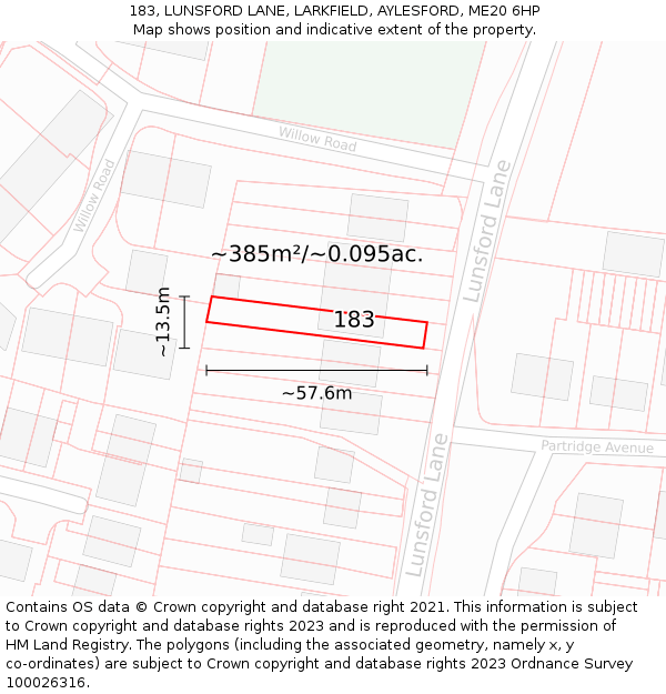 183, LUNSFORD LANE, LARKFIELD, AYLESFORD, ME20 6HP: Plot and title map