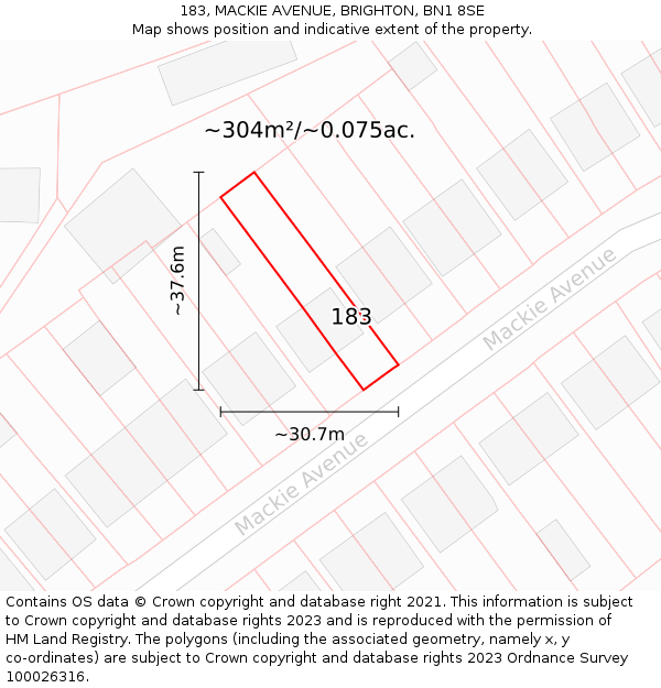 183, MACKIE AVENUE, BRIGHTON, BN1 8SE: Plot and title map