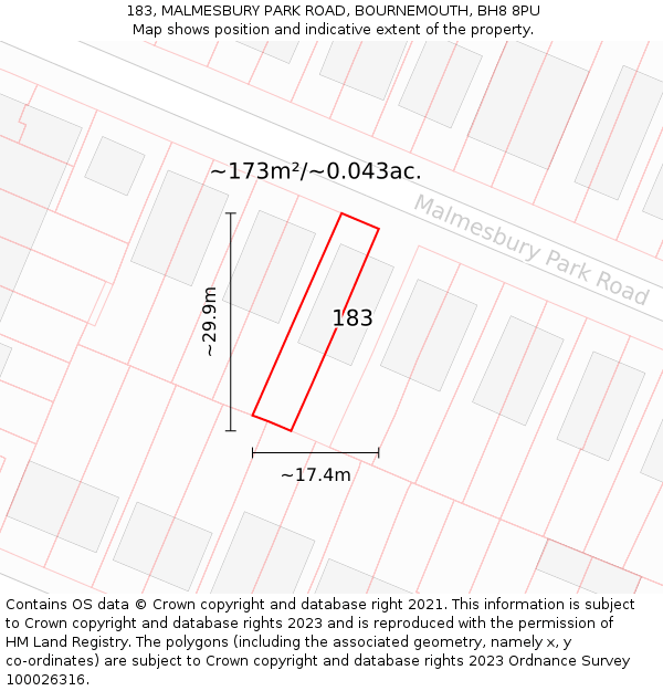 183, MALMESBURY PARK ROAD, BOURNEMOUTH, BH8 8PU: Plot and title map