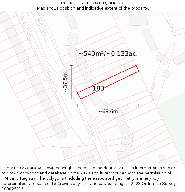 183, MILL LANE, OXTED, RH8 9DE: Plot and title map