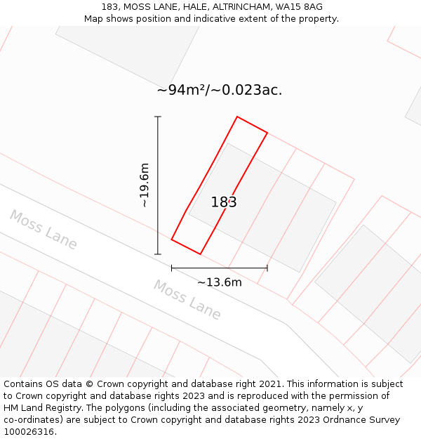 183, MOSS LANE, HALE, ALTRINCHAM, WA15 8AG: Plot and title map