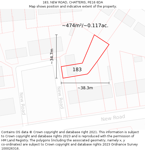 183, NEW ROAD, CHATTERIS, PE16 6DA: Plot and title map