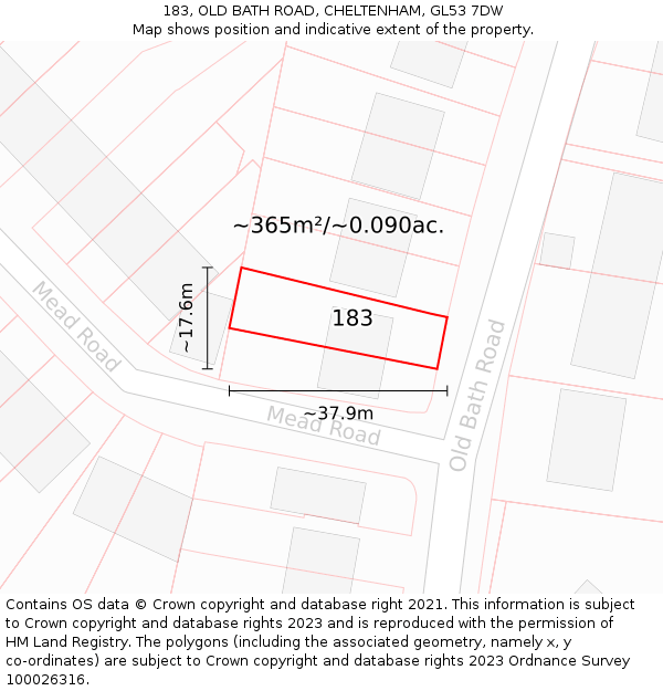 183, OLD BATH ROAD, CHELTENHAM, GL53 7DW: Plot and title map