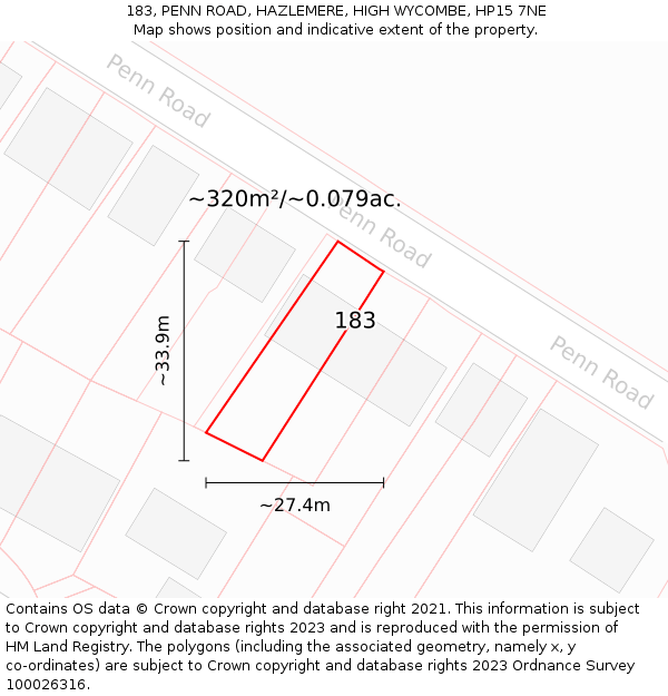 183, PENN ROAD, HAZLEMERE, HIGH WYCOMBE, HP15 7NE: Plot and title map