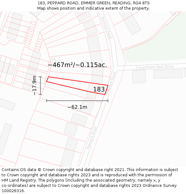 183, PEPPARD ROAD, EMMER GREEN, READING, RG4 8TS: Plot and title map