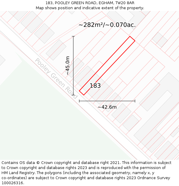 183, POOLEY GREEN ROAD, EGHAM, TW20 8AR: Plot and title map