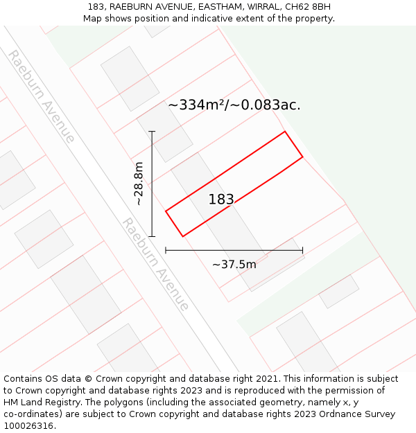 183, RAEBURN AVENUE, EASTHAM, WIRRAL, CH62 8BH: Plot and title map