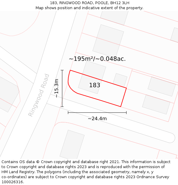 183, RINGWOOD ROAD, POOLE, BH12 3LH: Plot and title map