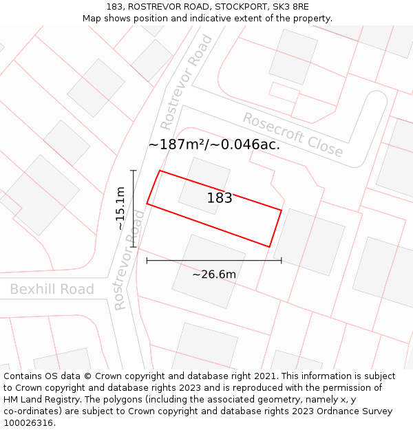 183, ROSTREVOR ROAD, STOCKPORT, SK3 8RE: Plot and title map