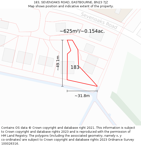 183, SEVENOAKS ROAD, EASTBOURNE, BN23 7JZ: Plot and title map