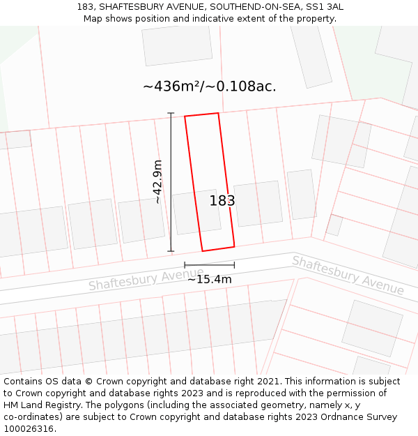 183, SHAFTESBURY AVENUE, SOUTHEND-ON-SEA, SS1 3AL: Plot and title map