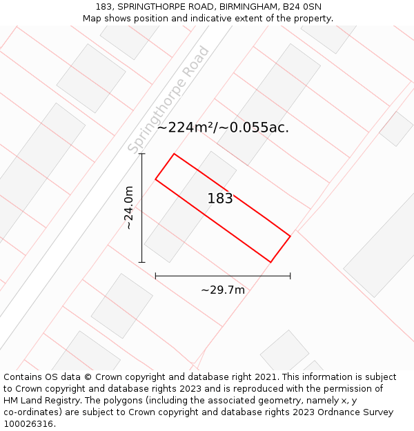 183, SPRINGTHORPE ROAD, BIRMINGHAM, B24 0SN: Plot and title map