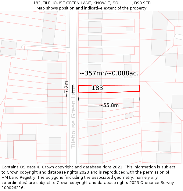 183, TILEHOUSE GREEN LANE, KNOWLE, SOLIHULL, B93 9EB: Plot and title map