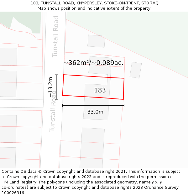 183, TUNSTALL ROAD, KNYPERSLEY, STOKE-ON-TRENT, ST8 7AQ: Plot and title map