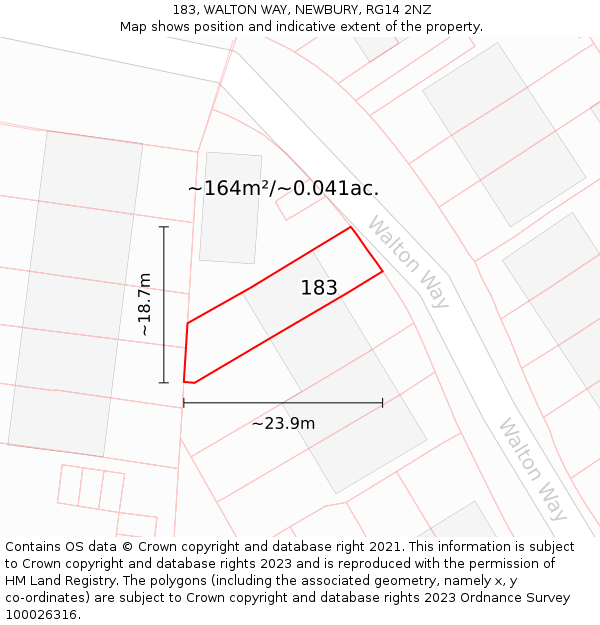 183, WALTON WAY, NEWBURY, RG14 2NZ: Plot and title map