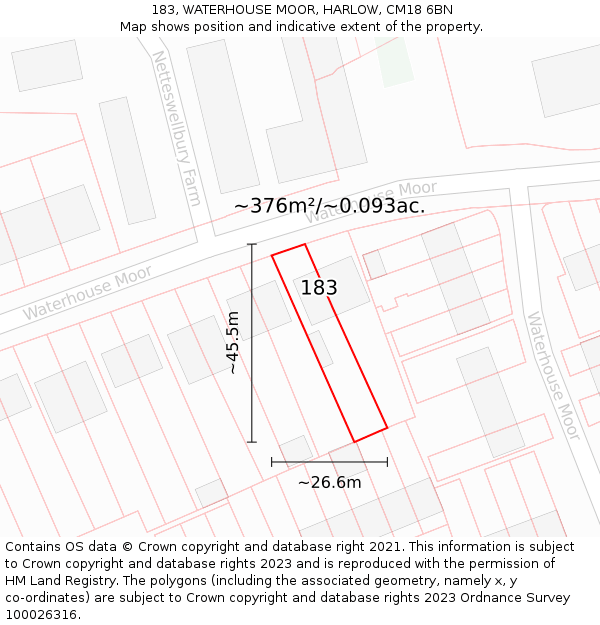 183, WATERHOUSE MOOR, HARLOW, CM18 6BN: Plot and title map