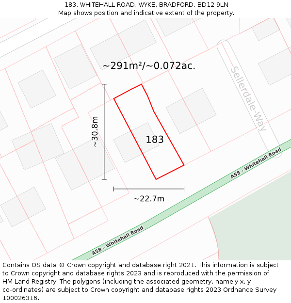 183, WHITEHALL ROAD, WYKE, BRADFORD, BD12 9LN: Plot and title map