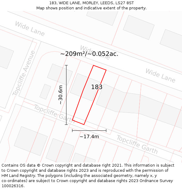 183, WIDE LANE, MORLEY, LEEDS, LS27 8ST: Plot and title map