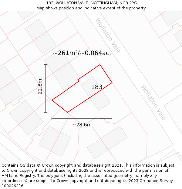 183, WOLLATON VALE, NOTTINGHAM, NG8 2PG: Plot and title map