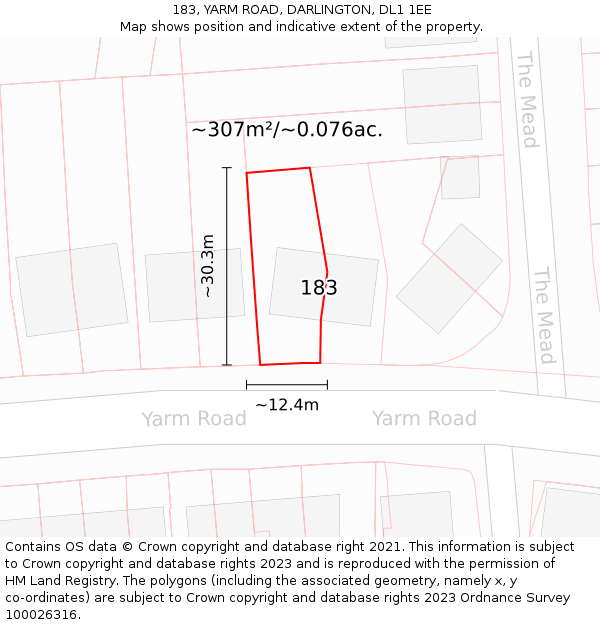 183, YARM ROAD, DARLINGTON, DL1 1EE: Plot and title map