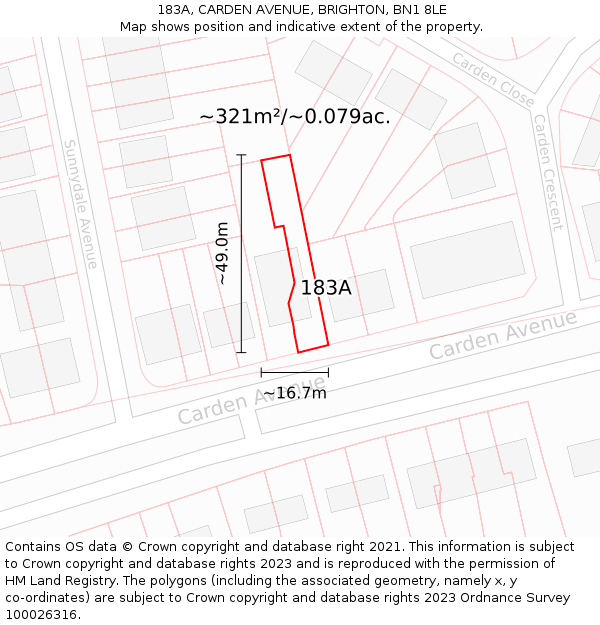 183A, CARDEN AVENUE, BRIGHTON, BN1 8LE: Plot and title map