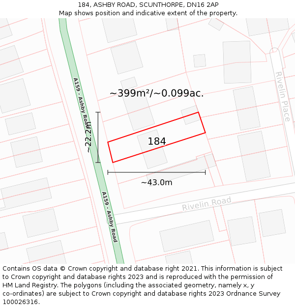 184, ASHBY ROAD, SCUNTHORPE, DN16 2AP: Plot and title map