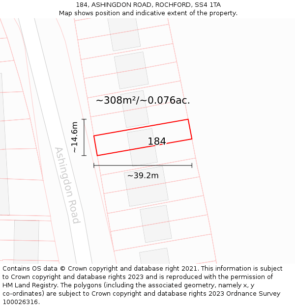 184, ASHINGDON ROAD, ROCHFORD, SS4 1TA: Plot and title map