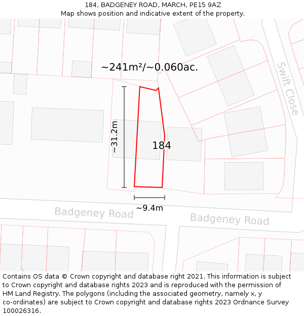 184, BADGENEY ROAD, MARCH, PE15 9AZ: Plot and title map