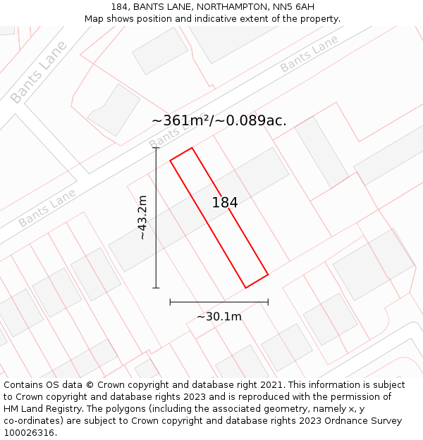 184, BANTS LANE, NORTHAMPTON, NN5 6AH: Plot and title map