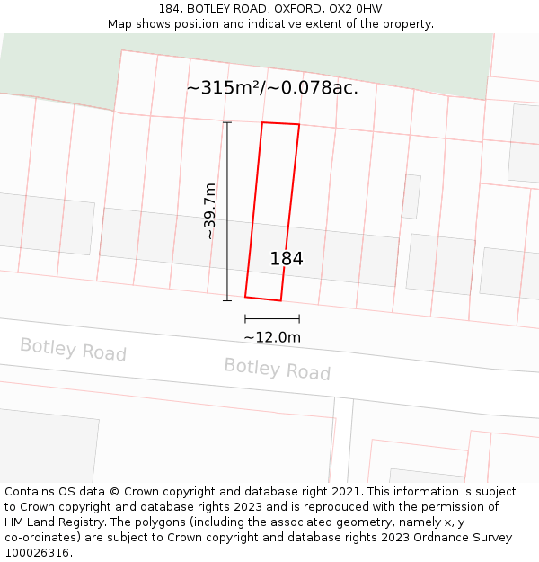 184, BOTLEY ROAD, OXFORD, OX2 0HW: Plot and title map