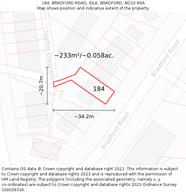 184, BRADFORD ROAD, IDLE, BRADFORD, BD10 8SA: Plot and title map