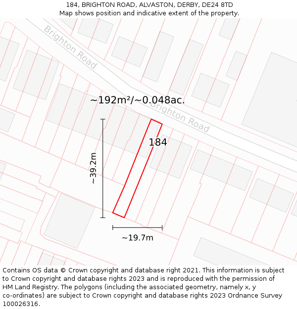 184, BRIGHTON ROAD, ALVASTON, DERBY, DE24 8TD: Plot and title map