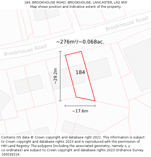 184, BROOKHOUSE ROAD, BROOKHOUSE, LANCASTER, LA2 9NY: Plot and title map