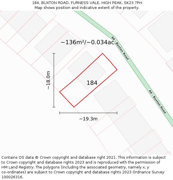 184, BUXTON ROAD, FURNESS VALE, HIGH PEAK, SK23 7PH: Plot and title map