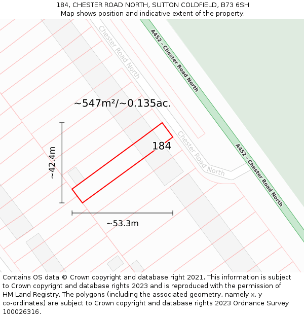 184, CHESTER ROAD NORTH, SUTTON COLDFIELD, B73 6SH: Plot and title map