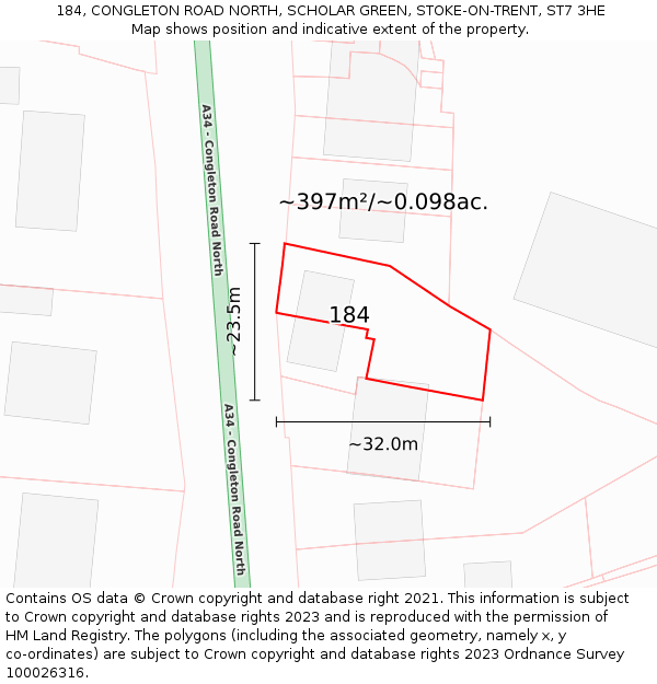 184, CONGLETON ROAD NORTH, SCHOLAR GREEN, STOKE-ON-TRENT, ST7 3HE: Plot and title map