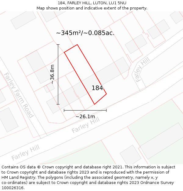 184, FARLEY HILL, LUTON, LU1 5NU: Plot and title map