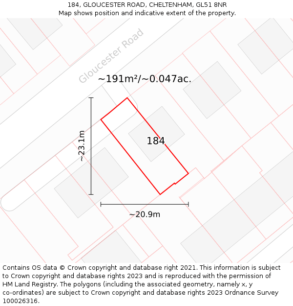 184, GLOUCESTER ROAD, CHELTENHAM, GL51 8NR: Plot and title map